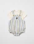 Teeny Weeny Stripe Linen Blend Body Suit & White Fleck Romper Two Piece Set, Cream product photo