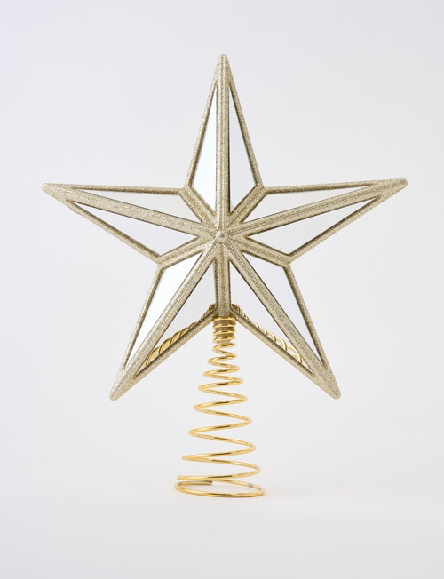 Christmas Shop Mirrored Star Tree Topper, Gold Tone product photo View 02 L