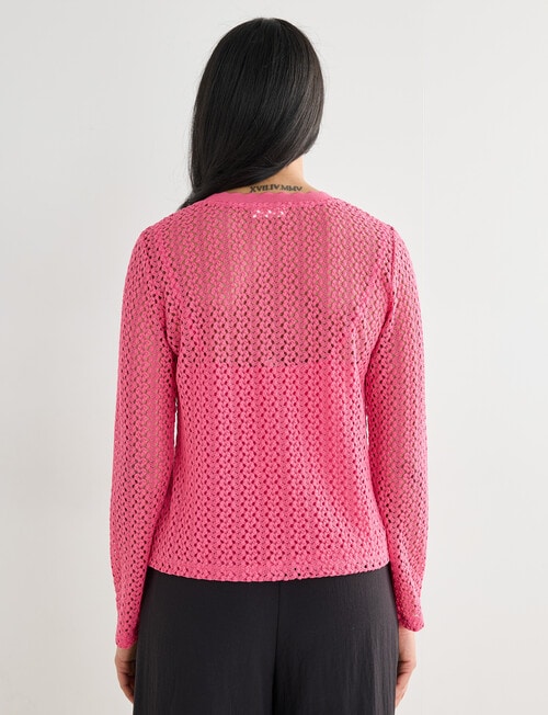 Whistle Lace Trim Cardigan, Pink product photo View 02 L