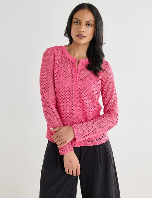Whistle Lace Trim Cardigan, Pink product photo View 04 L
