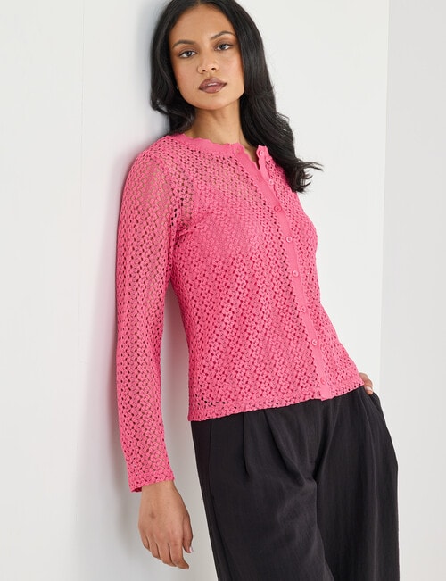 Whistle Lace Trim Cardigan, Pink product photo View 05 L