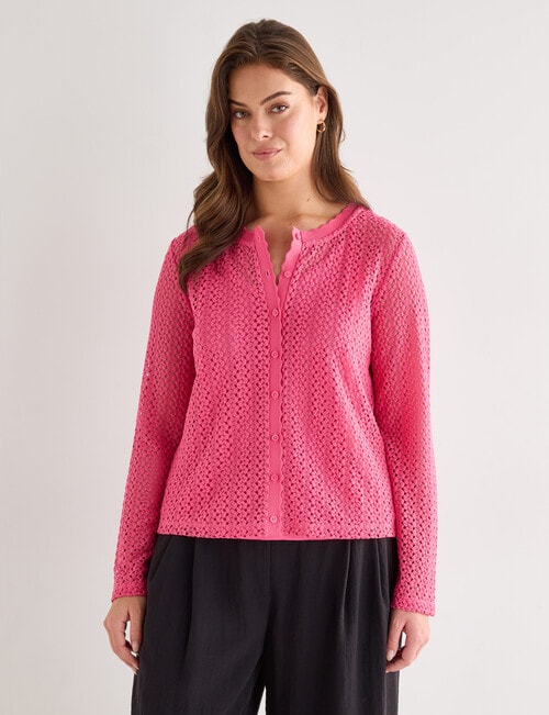 Whistle Lace Trim Cardigan, Pink product photo View 12 L