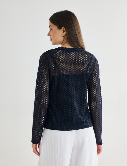 Whistle Lace Trim Cardigan, Navy product photo View 02 L