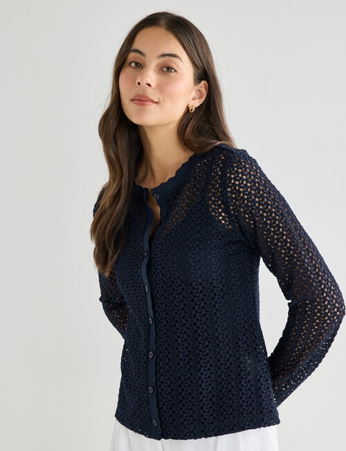 Whistle Lace Trim Cardigan, Navy product photo View 05 L