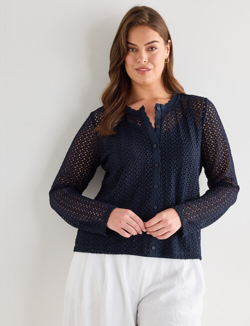 Whistle Lace Trim Cardigan, Navy product photo View 14 L