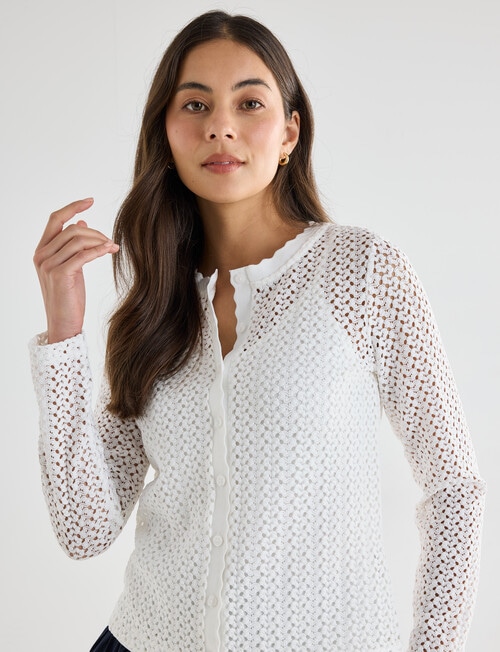 Whistle Lace Trim Cardigan, Ivory product photo