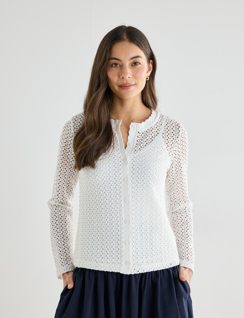 Whistle Lace Trim Cardigan, Ivory product photo View 05 L