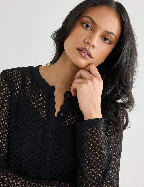 Whistle Lace Trim Cardigan, Black product photo View 04 L