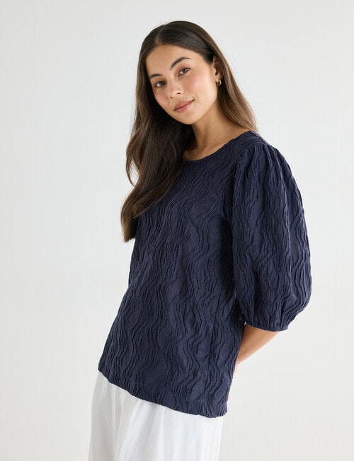 Whistle Textured Knit Blouse, Navy product photo