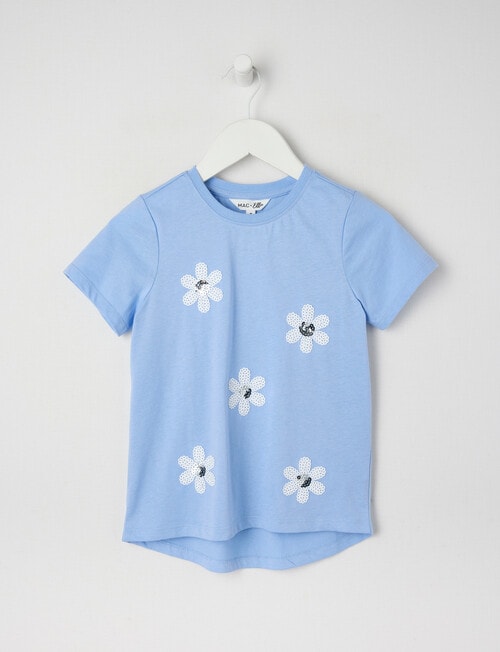 Mac & Ellie Sequin Daisies Short Sleeve Tee, Periwinkle product photo