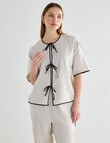 Mineral Haven Linen Tie Front Top, Natural product photo
