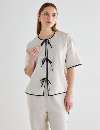 Mineral Haven Linen Tie Front Top, Natural product photo