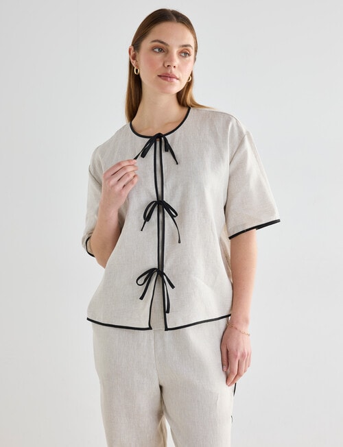 Mineral Haven Linen Tie Front Top, Natural product photo