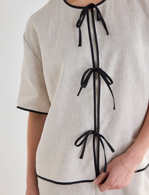 Mineral Haven Linen Tie Front Top, Natural product photo View 05 L