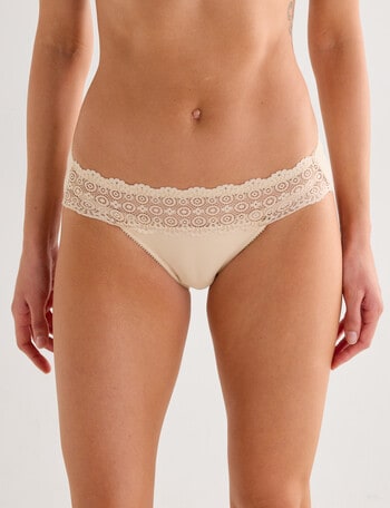 Lyric Cotton & Lace Top Bikini Brief, Nude product photo