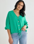 Whistle V-Neck Tie Hem Top, Green product photo