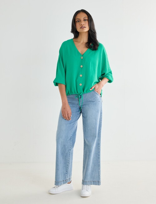Whistle V-Neck Tie Hem Top, Green product photo View 03 L
