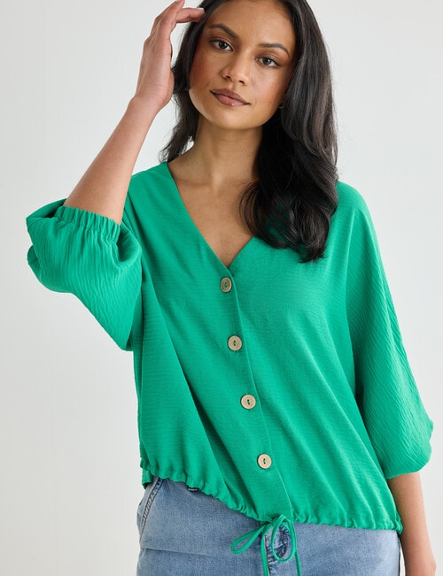 Whistle V-Neck Tie Hem Top, Green product photo View 05 L