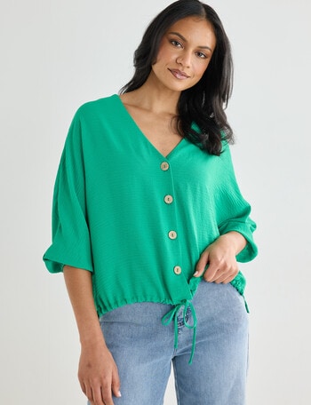 Whistle V-Neck Tie Hem Top, Green product photo
