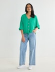 Whistle V-Neck Tie Hem Top, Green product photo View 03 S