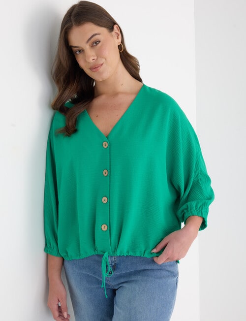 Whistle V-Neck Tie Hem Top, Green product photo View 12 L