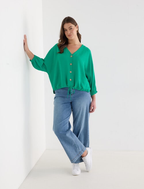 Whistle V-Neck Tie Hem Top, Green product photo View 13 L