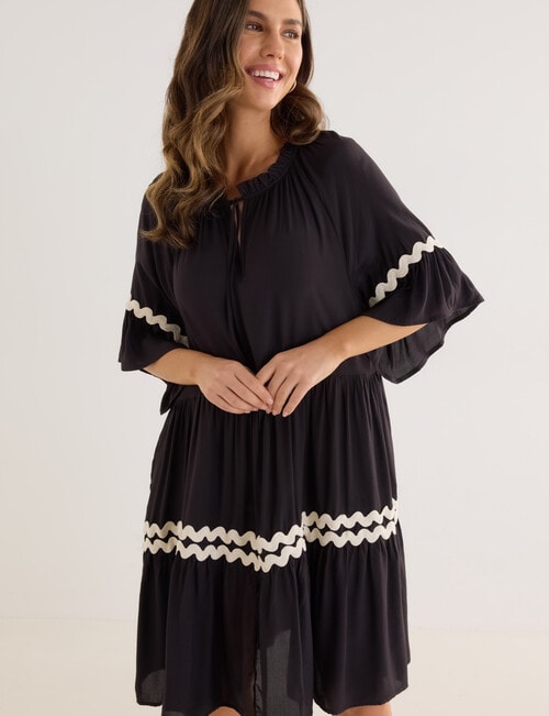 Whistle Ric Rac Ruffle Dress, Black product photo