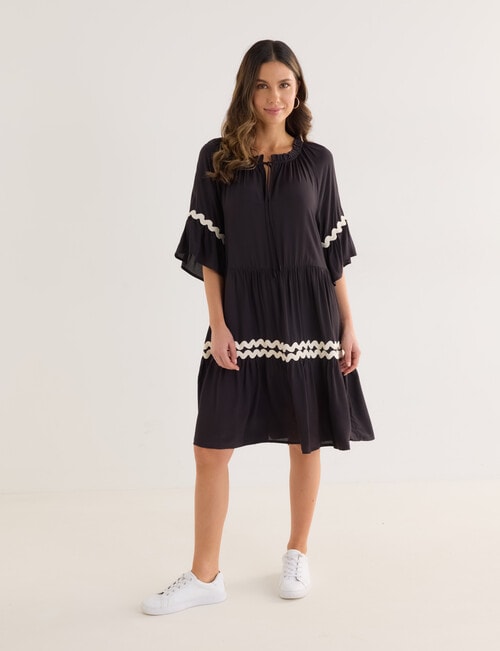Whistle Ric Rac Ruffle Dress, Black product photo View 03 L