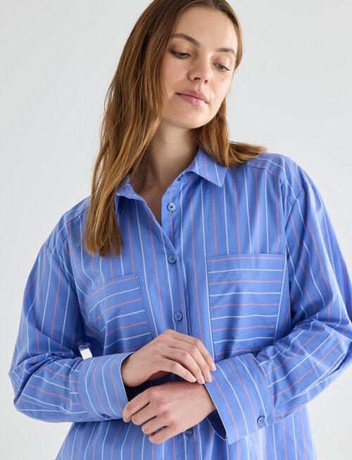 Mineral Sleep Stripe Detail Night Shirt, Blue product photo