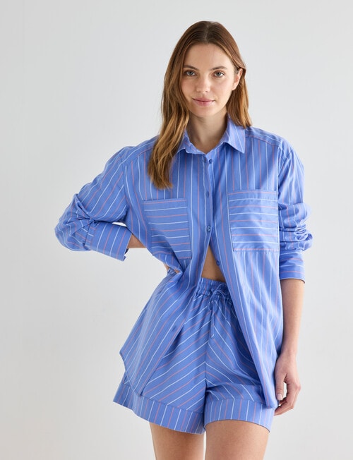 Mineral Sleep Stripe Detail Night Shirt, Blue product photo View 04 L