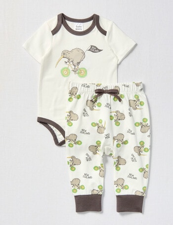 Teeny Weeny Kiwi Bike Kiwiana Short-Sleeve Bodysuit & Pant Set, 2-Piece, White product photo