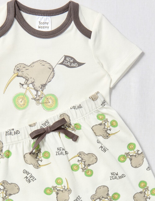 Teeny Weeny Kiwi Bike Kiwiana Short-Sleeve Bodysuit & Pant Set, 2-Piece, White product photo View 02 L