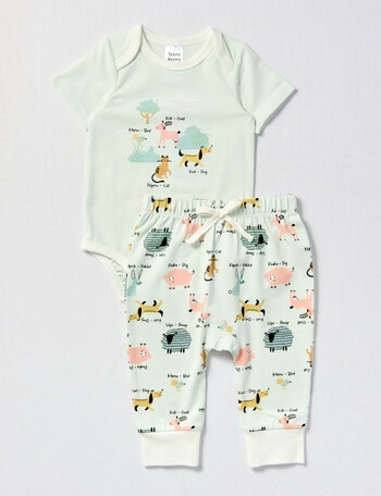 Teeny Weeny Animals Kiwiana Short-Sleeve Bodysuit & Pant 2-Piece Set, Blue product photo