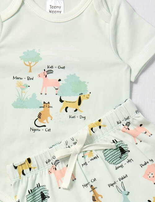 Teeny Weeny Animals Kiwiana Short-Sleeve Bodysuit & Pant 2-Piece Set, Blue product photo View 02 L