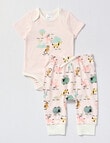 Teeny Weeny Animals Kiwiana Short-Sleeve Bodysuit & Pant 2-Piece Set, Pink product photo
