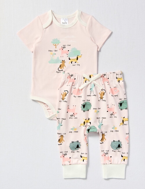 Teeny Weeny Animals Kiwiana Short-Sleeve Bodysuit & Pant 2-Piece Set, Pink product photo
