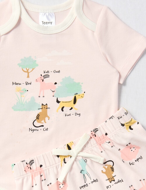 Teeny Weeny Animals Kiwiana Short-Sleeve Bodysuit & Pant 2-Piece Set, Pink product photo View 02 L