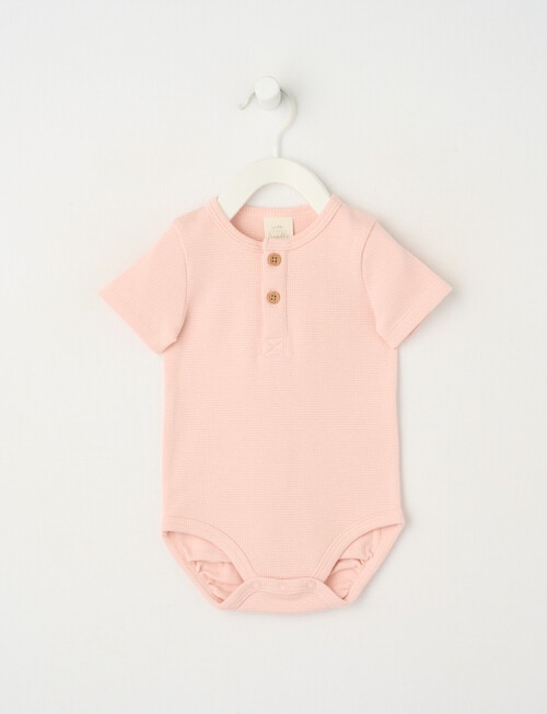 Little Bundle Waffle Essentials Short-Sleeve Bodysuits, Dusty Pink product photo