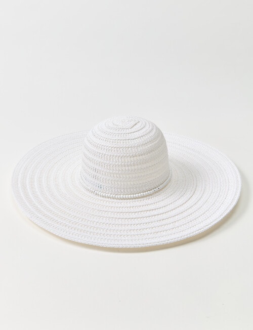 Zest Resort Wide Brim Bead Trim Hat, White product photo