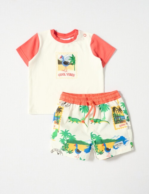 Teeny Weeny Postcards Short & Tee Set, 2-Piece, Orange product photo