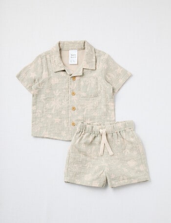 Teeny Weeny Safari Short Sleeve Shirt & Short Set, 2-Piece, Sage product photo