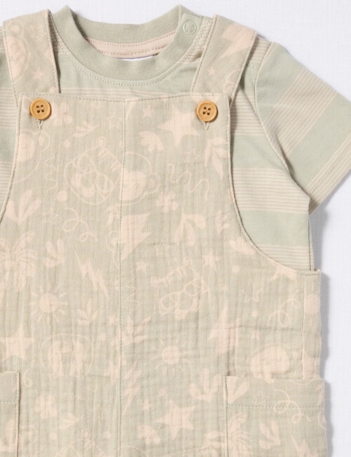 Teeny Weeny Striped Tee & Safari Cheese Cloth Shortall, 2-Piece Set, Sage product photo View 03 L