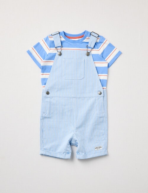 Teeny Weeny Stripe Shortall & Tee Two Piece Set, Azure product photo