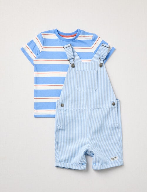 Teeny Weeny Stripe Shortall & Tee Two Piece Set, Azure product photo View 02 L