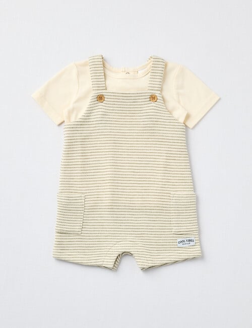 Teeny Weeny Stripe Shortall & Tee Two Piece Set, Taupe product photo