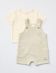 Teeny Weeny Stripe Shortall & Tee Two Piece Set, Taupe product photo View 02 S