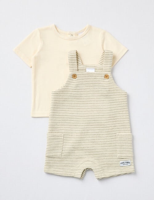 Teeny Weeny Stripe Shortall & Tee Two Piece Set, Taupe product photo View 02 L