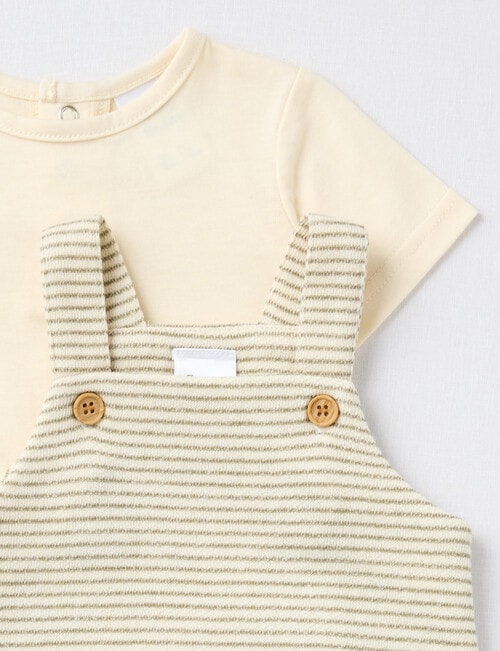 Teeny Weeny Stripe Shortall & Tee Two Piece Set, Taupe product photo View 03 L
