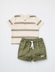 Teeny Weeny Henley Tee & Short Set, 2-Piece, Khaki & Stone product photo