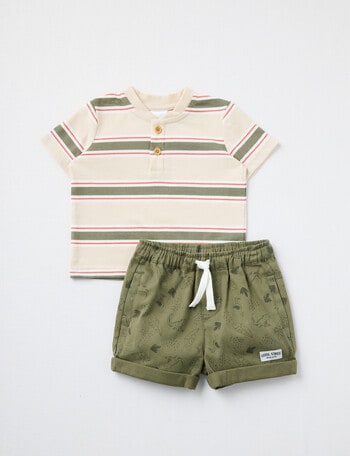 Teeny Weeny Henley Tee & Short Set, 2-Piece, Khaki & Stone product photo